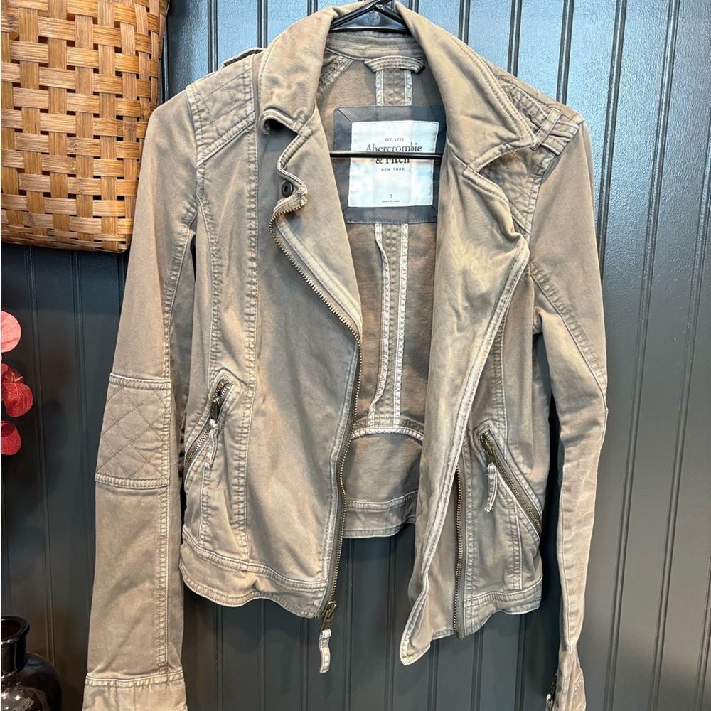 Abercrombie & Fitch Women's Taupe Utility Jacket with Moto Details